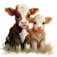 mignonne dessin animé vaches pour bambin livre clipart ai généré photo