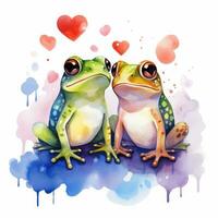 aquarelle grenouilles dans l'amour clipart sur blanc Contexte ai généré photo