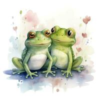 aquarelle grenouilles dans l'amour clipart sur blanc Contexte ai généré photo