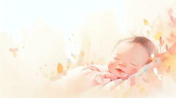 adorable nouveau née Japonais bébé entouré par charmant Contexte éléments ai généré photo
