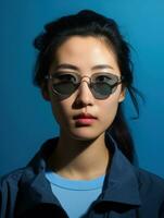 portrait de une chinois la personne avec fort contraste entre lumière et ombre ai généré photo
