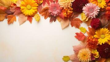 l'automne chrysanthème Cadre avec texturé Contexte ai généré photo