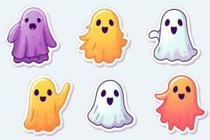 effrayant Halloween autocollants avec des fantômes sur blanc Contexte ai généré photo