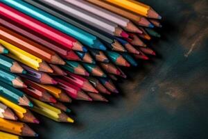 coloré des crayons sur une Contexte avec copie espace ai généré photo