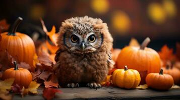 enchanteur l'automne forêt Contexte avec bébé hibou ai généré photo