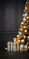 luxe Noël décorations sur une Facile Contexte ai généré photo