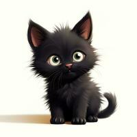 mignonne noir chaton dans Pixar style sur blanc Contexte ai généré photo