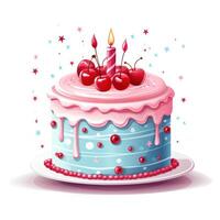 mignonne peu anniversaire gâteau clipart sur blanc Contexte ai généré photo