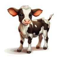 mignonne peu vache dessin animé clipart sur blanc Contexte ai généré photo