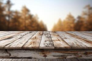 minimaliste blanc en bois dessus de la table avec flou blanc cuisine Contexte ai généré photo