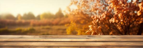 l'automne paysage sur flou bois table Haut ai généré photo
