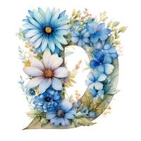 floral lettre ré clipart sur blanc Contexte ai généré photo