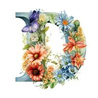 floral lettre ré clipart sur blanc Contexte ai généré photo