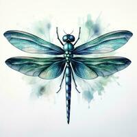 vibrant peinte à la main aquarelle libellule clipart sur blanc Contexte ai généré photo