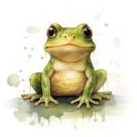 coloré aquarelle clipart de une smiley grenouille sur blanc Contexte ai généré photo