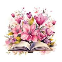 coloré printemps floral livre clipart sur blanc Contexte ai généré photo