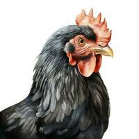 élégant aquarelle noir poulet clipart sur blanc Contexte ai généré photo