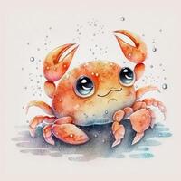 adorable aquarelle peinte à la main Crabe pour bébé livre clipart sur blanc Contexte ai généré photo