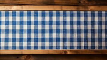 traditionnel bavarois bleu et blanc à carreaux en bois planche ai généré photo