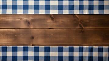 bleu et blanc à carreaux en bois planche dans bavarois Munich ai généré photo