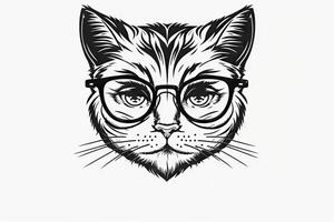 chat visage avec cils et lunettes Facile et minimal style ai généré photo