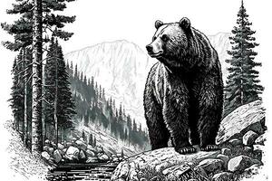 clair détail dessin de une ours ai généré photo