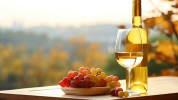 Japonais style l'automne blanc du vin verre et bouteille ai généré photo