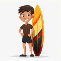 aventureux enfant permanent avec planche de surf ai généré photo