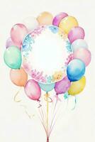 aquarelle mariage ou anniversaire salutations carte Contexte avec ballons et fleurs photo