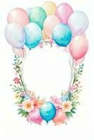 aquarelle mariage ou anniversaire salutations carte Contexte avec ballons et fleurs photo