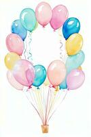 aquarelle mariage ou anniversaire salutations carte Contexte avec ballons et fleurs photo