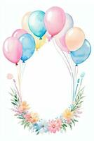 aquarelle mariage ou anniversaire salutations carte Contexte avec ballons et fleurs photo