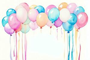 aquarelle mariage ou anniversaire salutations carte Contexte avec ballons et fleurs photo