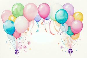 aquarelle mariage ou anniversaire salutations carte Contexte avec ballons et fleurs photo