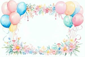 aquarelle mariage ou anniversaire salutations carte Contexte avec ballons et fleurs photo