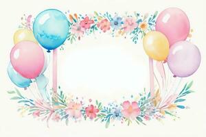 aquarelle mariage ou anniversaire salutations carte Contexte avec ballons et fleurs photo