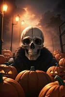 Halloween cinématique affiche avec crâne et citrouilles fond d'écran photo