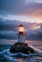 photo de le phare et orageux mer Contexte fond d'écran