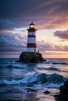 photo de le phare et orageux mer Contexte fond d'écran