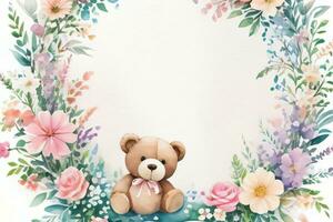 aquarelle mariage ou anniversaire salutations carte Contexte avec nounours ours photo