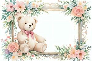 aquarelle mariage ou anniversaire salutations carte Contexte avec nounours ours photo