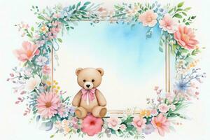 aquarelle mariage ou anniversaire salutations carte Contexte avec nounours ours photo