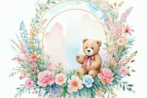 aquarelle mariage ou anniversaire salutations carte Contexte avec nounours ours photo