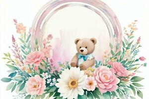 aquarelle mariage ou anniversaire salutations carte Contexte avec nounours ours photo