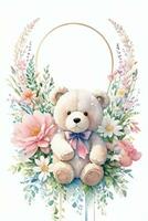 aquarelle mariage ou anniversaire salutations carte Contexte avec nounours ours photo