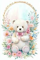 aquarelle mariage ou anniversaire salutations carte Contexte avec nounours ours photo