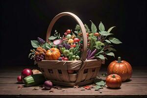 studio photo de le panier avec l'automne récolte des légumes