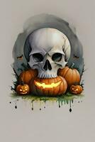 aquarelle style Halloween Contexte avec crâne et citrouille photo