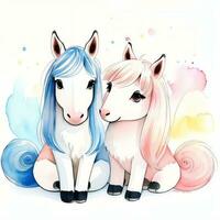 aquarelle les enfants illustration avec mignonne cheval clipart photo