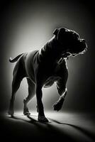 chien chiot chien studio canne corso silhouette photo noir blanc rétro-éclairé mouvement contour tatouage
